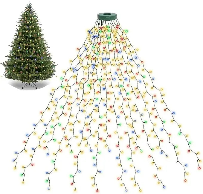 1.5M/2M/3M LED Ring Christmas Tree Tops Lights Decoration Tree Lights String for Patio Garden Outdoor Waterproof Waterfall Light